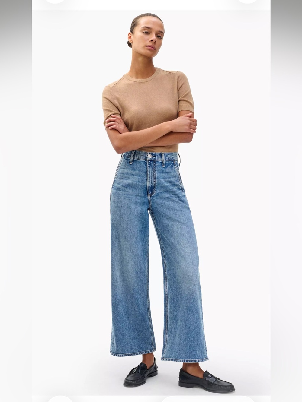 rag & bone High-Rise Wide-Leg Jeans in Light Blue Denim
